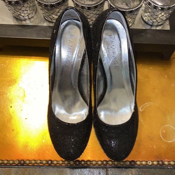 Metallic Black & Silver Glitter Sequins Heels pumps stilettos Platforms shoes - Picture 2 of 7